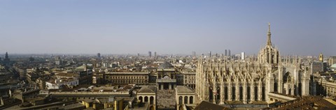 Framed Aerial view of a cathedral in a city, Duomo di Milano, Lombardia, Italy Print