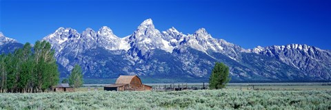 Framed Barn On Plain Before Mountains, Grand Teton National Park, Wyoming, USA Print