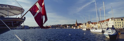 Framed Boats moored at the dock, Sonderborg, Denmark Print