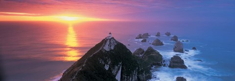 Framed Sunset, Nugget Point Lighthouse, South Island, New Zealand Print