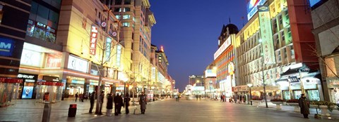 Framed Shops lit up at dusk, Wangfujing, Beijing, China Print