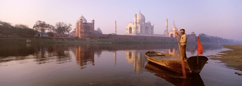 Framed Reflection of a mausoleum in a river, Taj Mahal, Yamuna River, Agra, Uttar Pradesh, India Print