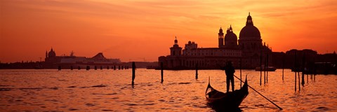 Framed Silhouette of a person on a gondola with a church in background, Santa Maria Della Salute, Grand Canal, Venice, Italy Print