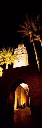 Framed Low angle view of a mosque lit up at night, Koutoubia Mosque, Marrakesh, Morocco Print