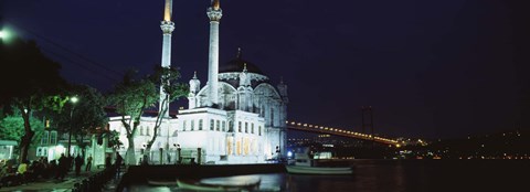 Framed Ortakoy Mosque at night, Bosphorus Bridge, Istanbul, Turkey Print