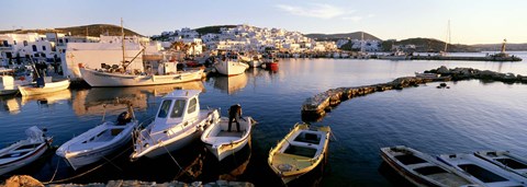 Framed Boats at the dock in the sea, Paros, Cyclades Islands, Greece Print
