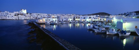 Framed Buildings lit up at night, Paros, Cyclades Islands, Greece Print