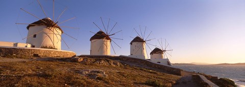 Framed Low angle view of traditional windmills, Mykonos, Cyclades Islands, Greece Print