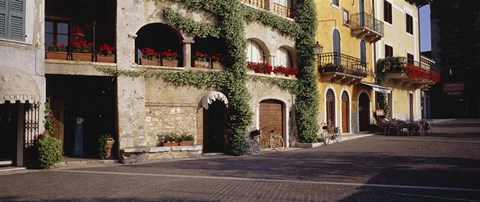 Framed Houses at a road side, Torri Del Benaco, Italy Print