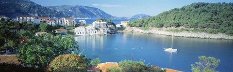 Framed High Angle View Of A Town On The Waterfront, Cephalonia, Greece Print