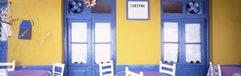 Framed Greece, Hydra, Empty restaurant Print