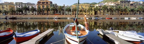 Framed Italy, Sardinia, Bosa, Boats moored on the dock Print