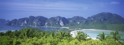 Framed Thailand, Phi Phi Islands, Mountain range and trees in the island Print