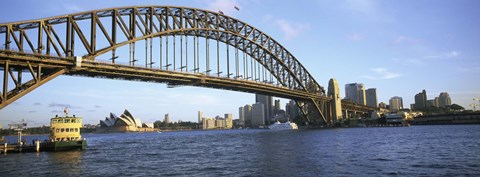 Framed Australia, New South Wales, Sydney, Sydney harbor, View of bridge and city Print