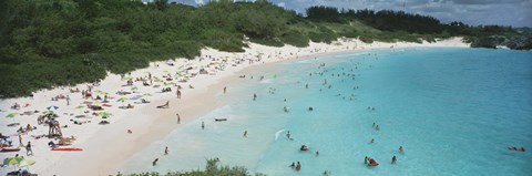 Framed Aerial view of tourists on the beach, Horseshoe Bay, Bermuda Print