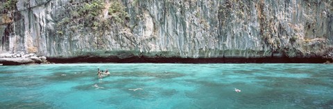 Framed High Angle View Of Three People Snorkeling, Phi Phi Islands, Thailand Print