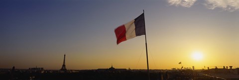 Framed French flag waving in the wind, Paris, France Print