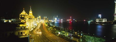 Framed Buildings Lit Up At Night, The Bund, Shanghai, China Print