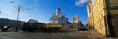 Framed Tram Moving On A Road, Senate Square, Helsinki, Finland Print