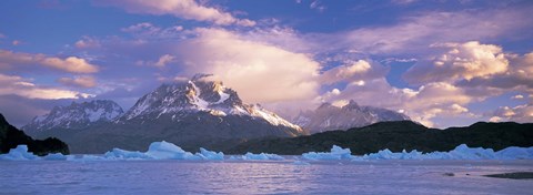 Framed Cloudy sky over mountains, Lago Grey, Torres del Paine National Park, Patagonia, Chile Print