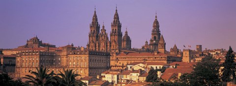 Framed Cathedral in a cityscape, Santiago De Compostela, La Coruna, Galicia, Spain Print