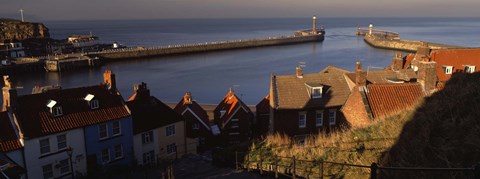 Framed Buildings On The Waterfront, Whitby Harbour, North Yorkshire, England, United Kingdom Print