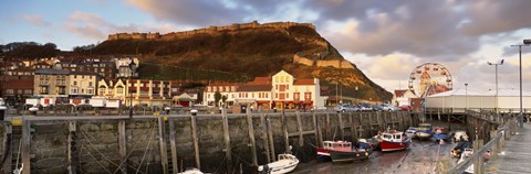Framed Speed Boats At A Commercial Dock, Scarborough, North Yorkshire, England, United Kingdom Print