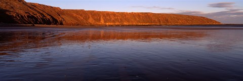 Framed Reflection Of A Hill In Water, Filey Brigg, Scarborough, England, United Kingdom Print