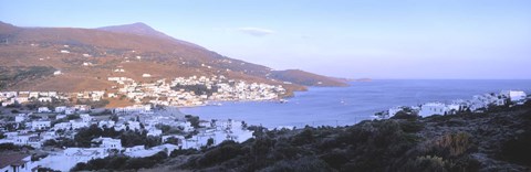 Framed High angle view of buildings on the waterfront, Batsi, Andros Island, Cyclades Islands, Greece Print