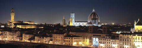 Framed Buildings lit up at night, Florence, Tuscany, Italy Print