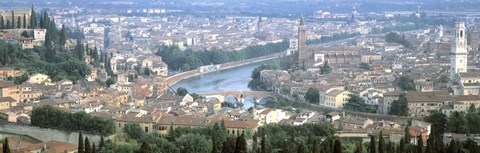 Framed High Angle View Of A City, Verona, Veneto, Italy Print
