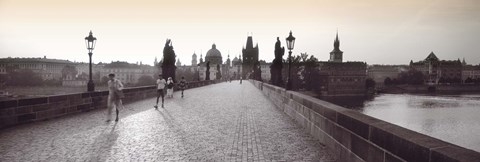 Framed Tourist Walking On A Bridge, Charles Bridge, Prague, Czech Republic Print