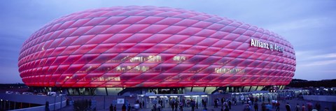 Framed Soccer Stadium Lit Up At Dusk, Allianz Arena, Munich, Germany Print