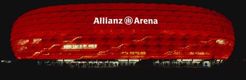 Framed Soccer Stadium Lit Up At Night, Allianz Arena, Munich, Germany Print