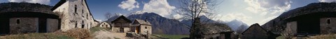 Framed Low angle view of mountains near a village, Navone Village, Blenio Valley, Ticino, Switzerland Print