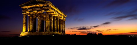Framed Monument Lit Up At Dusk, Penshaw Monument, London, England, United Kingdom Print