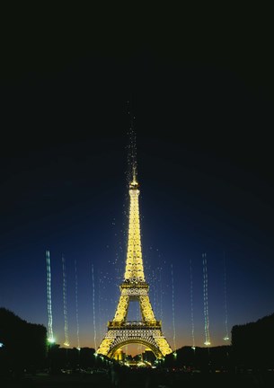 Framed Tower lit up at night, Eiffel Tower, Paris, France Print