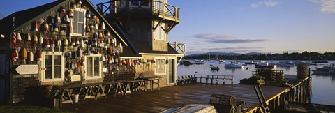 Framed Building at the waterfront, Fishing Village, Mount Desert Island, Maine, USA Print