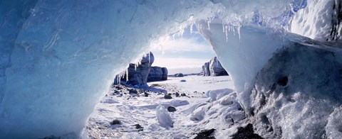 Framed Ice cave on a polar landscape, Gigja outwash plain, Gigja river outlet, Iceland Print