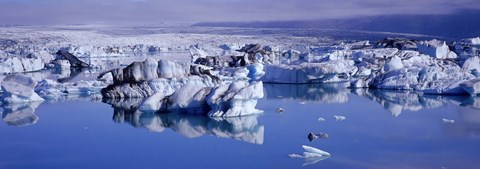 Framed Glaciers floating on water, Jokulsa River, Breidamerkursandur, Jokulsarlon Glacial Lagoon, Vatnajokull, Iceland Print