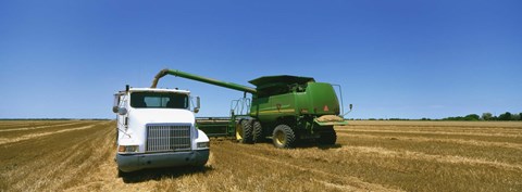 Framed Combine in a wheat field, Kearney County, Nebraska, USA Print