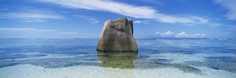Framed Boulder in the sea, Anse Source D&#39;argent Beach, La Digue Island, Seychelles Print