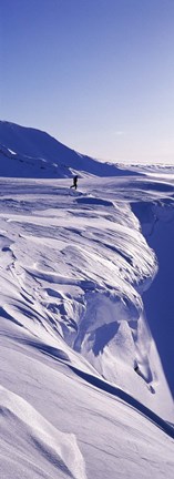 Framed Person walking on a snow covered mountain, Snaefellsnes Peninsula, Iceland Print