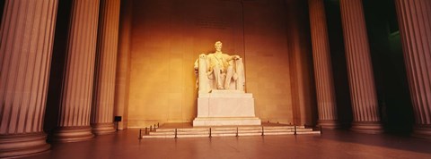 Framed Low angle view of a statue of Abraham Lincoln, Lincoln Memorial, Washington DC, USA Print