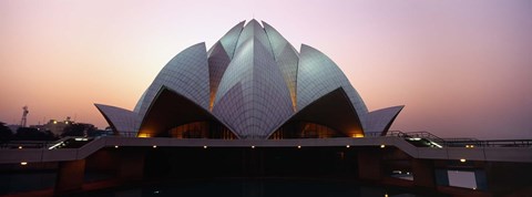 Framed Temple lit up at dusk, Lotus Temple, Delhi, India Print