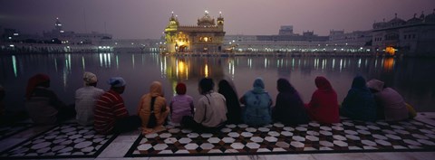 Framed Group of people at a temple, Golden Temple, Amritsar, Punjab, India Print