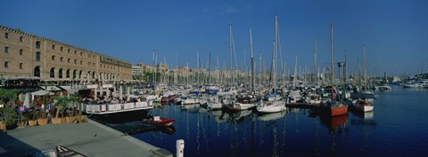 Framed Sailboats at a harbor, Barcelona, Catalonia, Spain Print