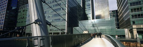 Framed Bridge in front of buildings, Canary Wharf, London, England Print