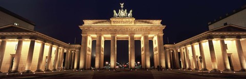 Framed Low angle view of a gate lit up at night, Brandenburg Gate, Berlin, Germany Print