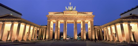Framed Low angle view of a gate lit up at dusk, Brandenburg Gate, Berlin, Germany Print